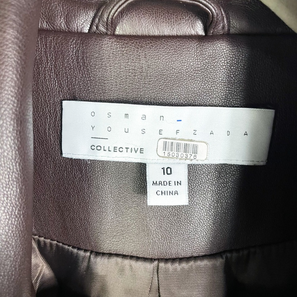 Osman Yousefzada Faux Leather Trench Coat Long Belted Brown‎ Vegan Sz 10 - Picture 10 of 16